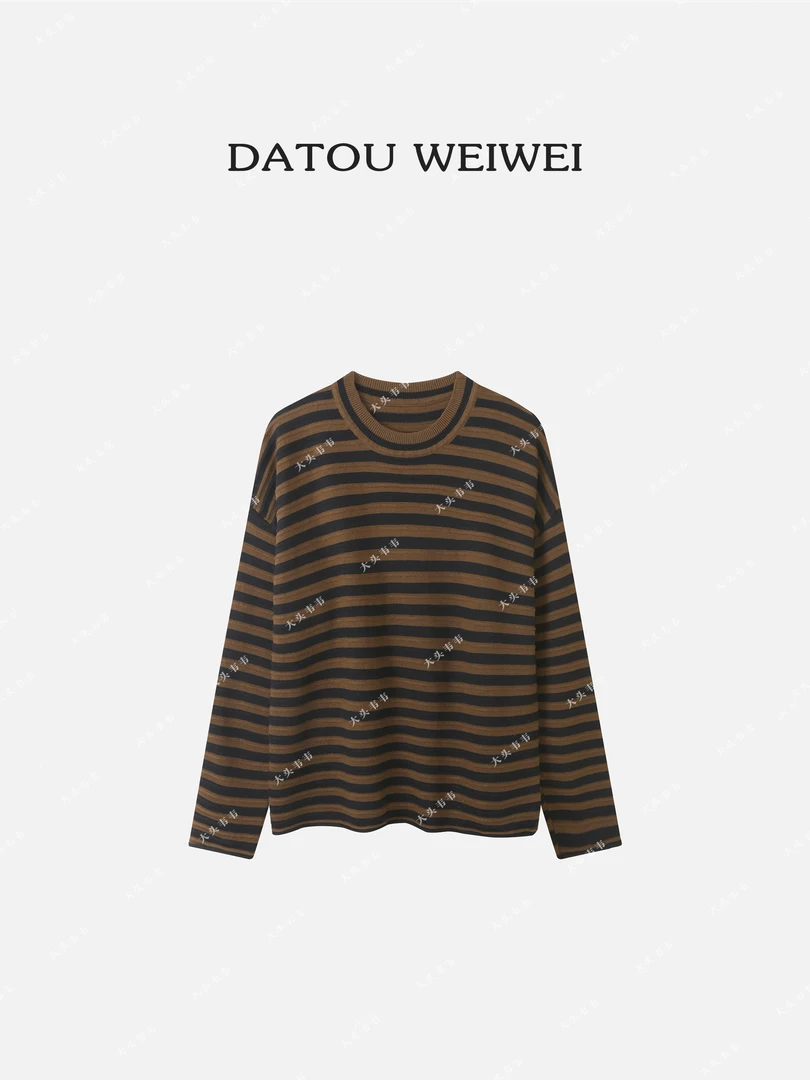 【DTWW大头韦韦】慵懒风条纹圆领上衣宽松百搭长袖毛衣559228