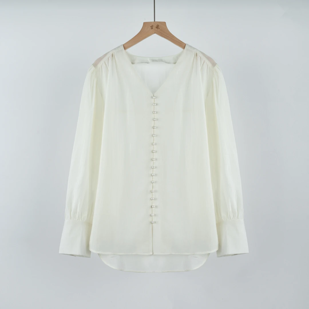 吉米原创-时尚捏褶显瘦百搭衬衫357410后衣长71肩宽39