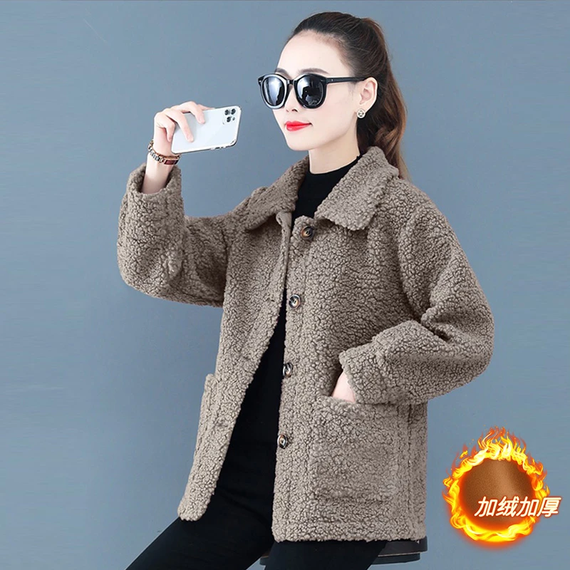 中老年妈妈冬装颗粒绒外套加厚羊羔绒上衣中年女洋气保暖加绒棉袄