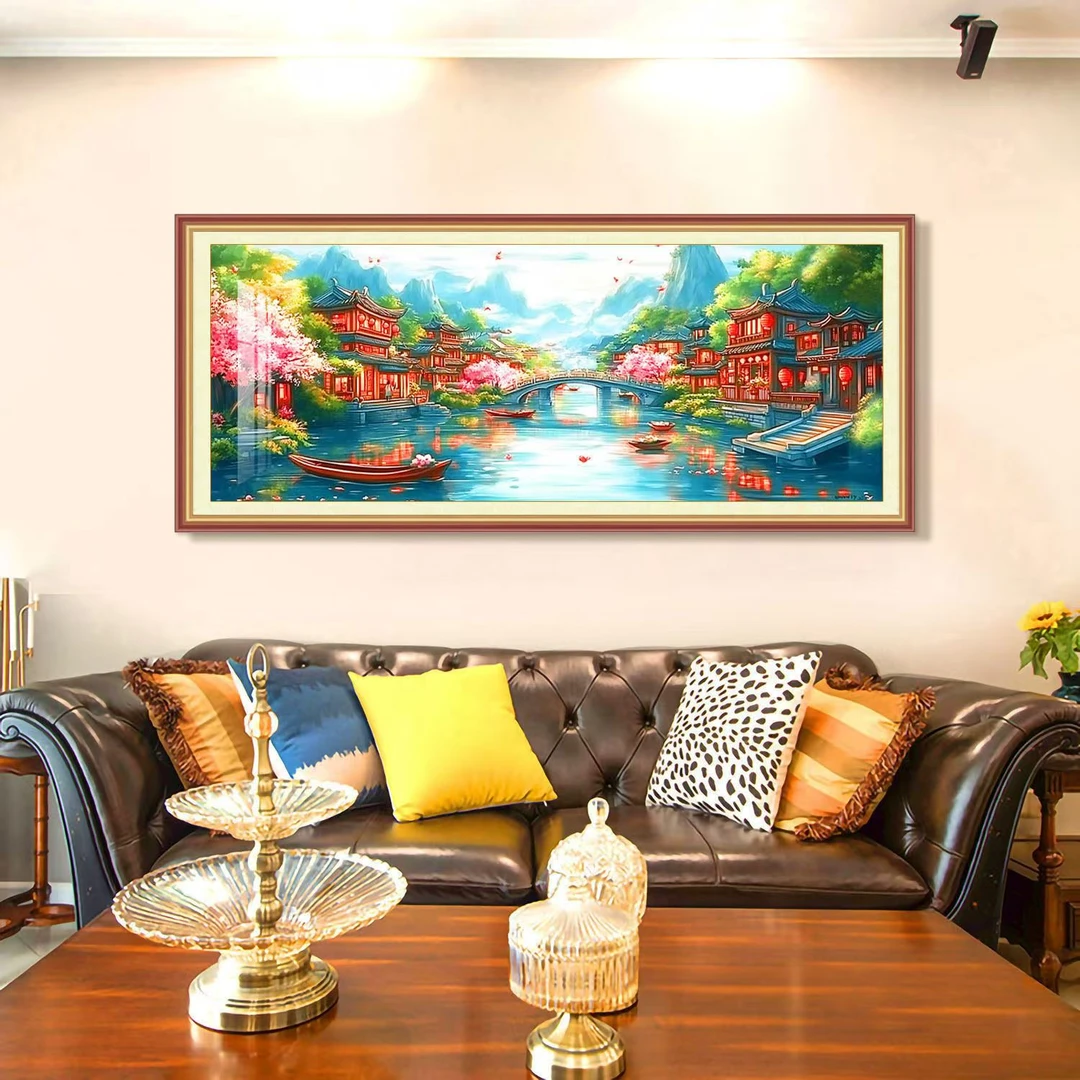 【江南古韵】新款忆江南水乡大格180X75四股线客厅棉线十字绣