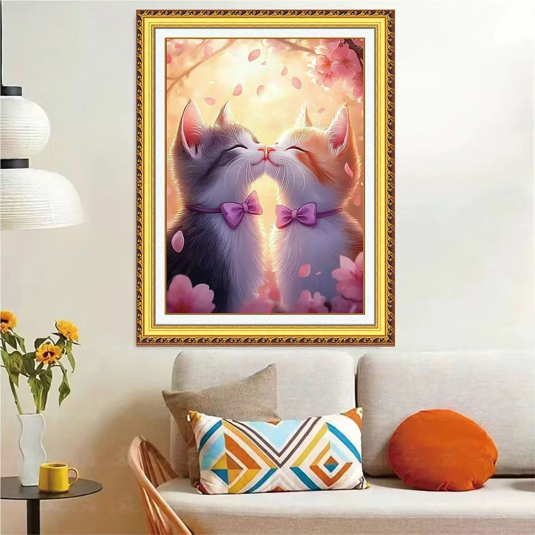 【桃花猫咪】新款两只可爱猫咪大格粉色自愈系卧室玄关棉线十字绣