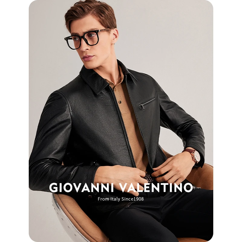 GIOVANNI VALENTINO真皮皮衣外套男高级感秋季牛皮短款机车皮夹克