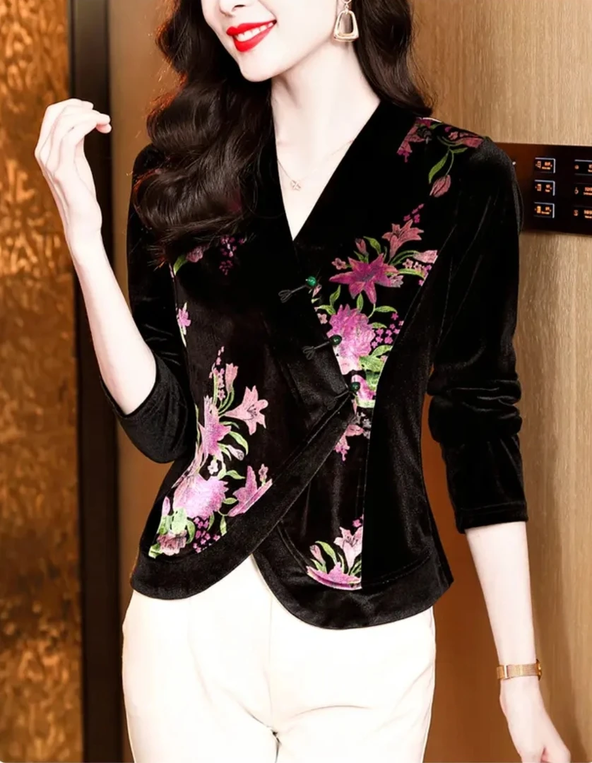 2024秋冬新款时尚丝绒气质百搭气质百搭上衣开衫衫长袖外套