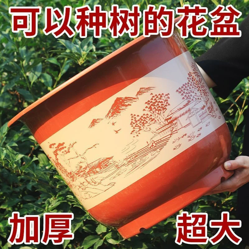 加厚塑料花盆树脂山水盆绿植绿萝花盆特价批发仿瓷塑料果树送托盘