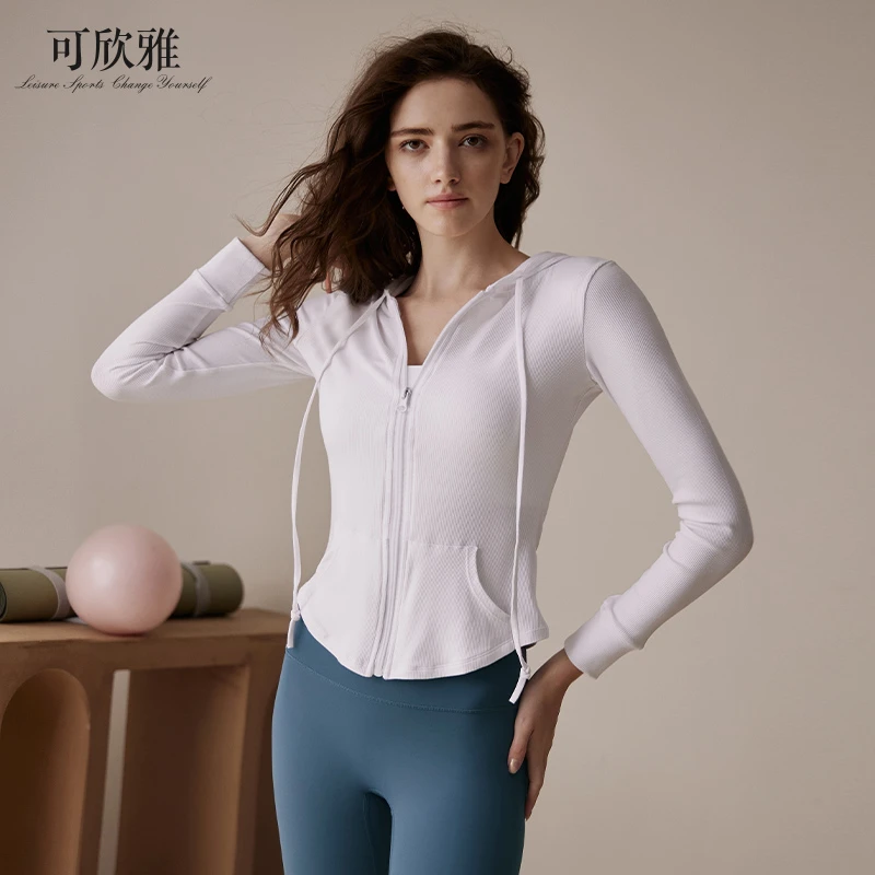 秋冬休闲速干修身运动外套女连帽紧身长袖瑜伽服训练跑步健身上衣