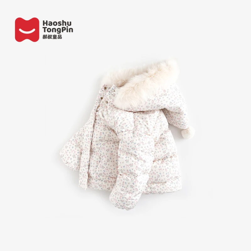 郝叔童品HP3413女童冬装碎花连帽羽绒服冬季女孩洋气公主风外套