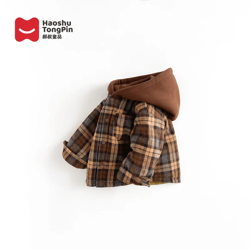 郝叔童品HQ3377儿童夹棉连帽外套2023冬装新款男宝韩版超酷外套