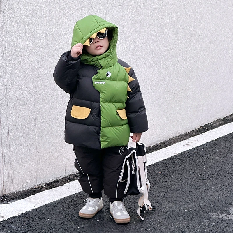 郝叔童品XQ2381男童连帽羽绒服冬装儿童洋气保暖小恐龙卡通外套
