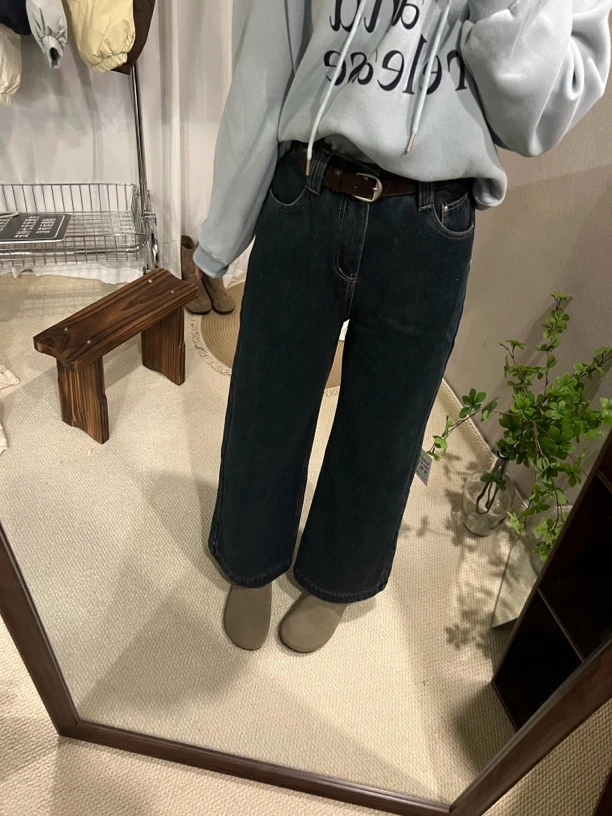 桃子家 高腰显瘦加绒阔腿牛仔裤女秋季宽松百搭