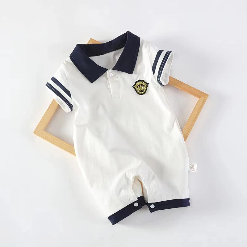 英伦风夏季短袖婴儿连体衣帅气绅士新生儿男宝宝连身衣爬服潮