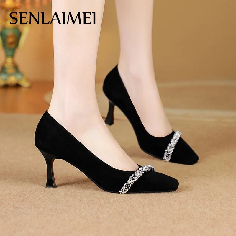 法式真皮女鞋/7cm/羊皮/33-40/8674新款羊皮女鞋高跟鞋女细跟尖头