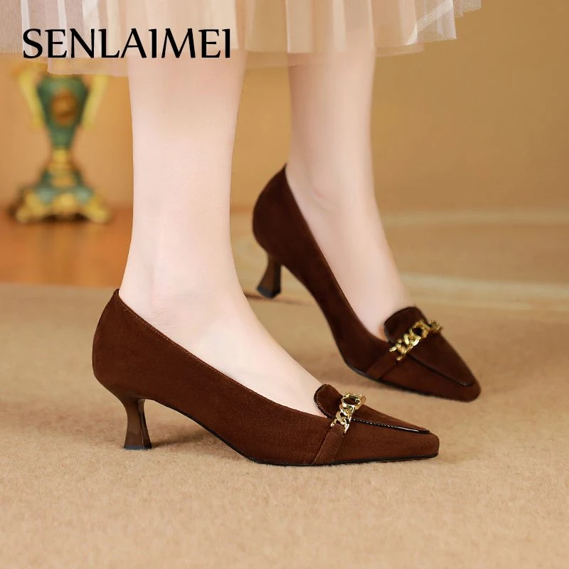 新款单鞋/4.5cm/33-40/羊皮/8673秋季真皮女鞋气质小猫跟高跟鞋