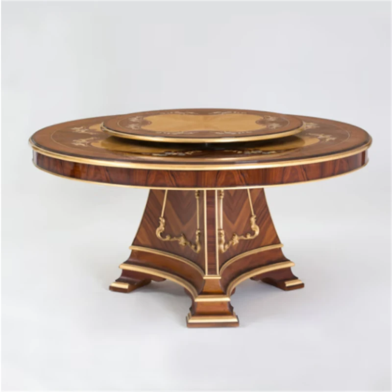 亚历山大家具木皮贝壳拼花镶嵌圆餐桌欧式古典别墅大宅会所圆桌子