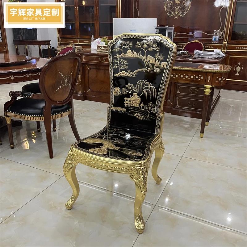 欧式实木手绘书椅法式古典亚历山大餐椅英式别墅金箔堆画彩绘椅子