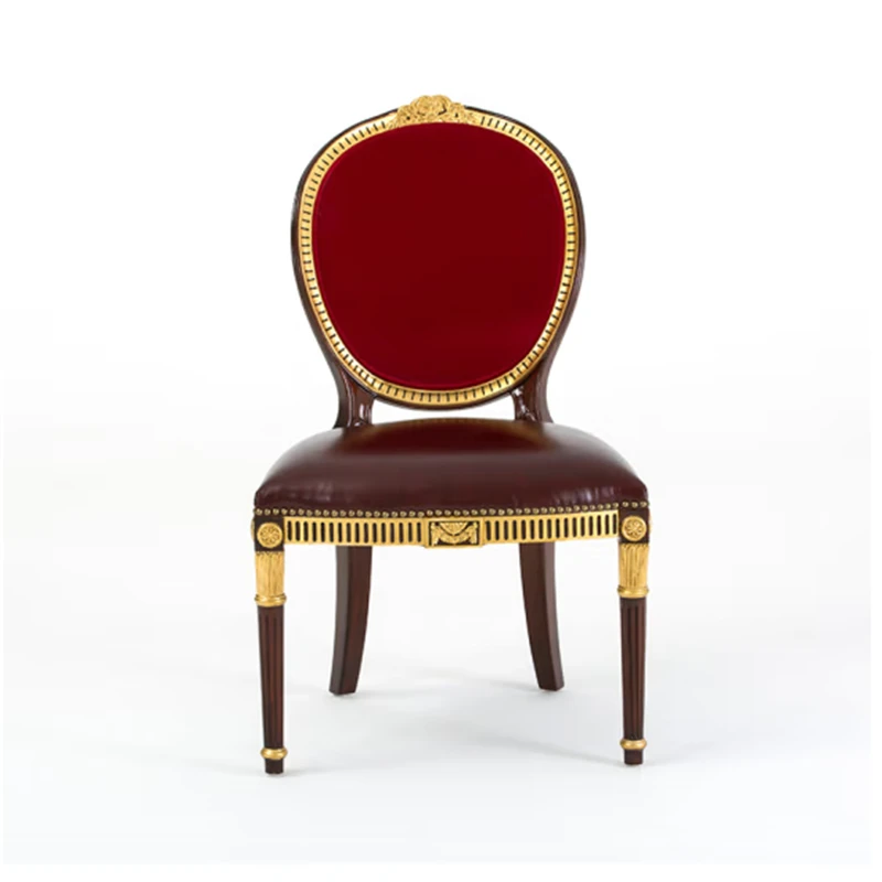 亚历山大英式家具木皮拼花贝壳镶嵌奢华别墅雕花金箔无扶手餐椅子