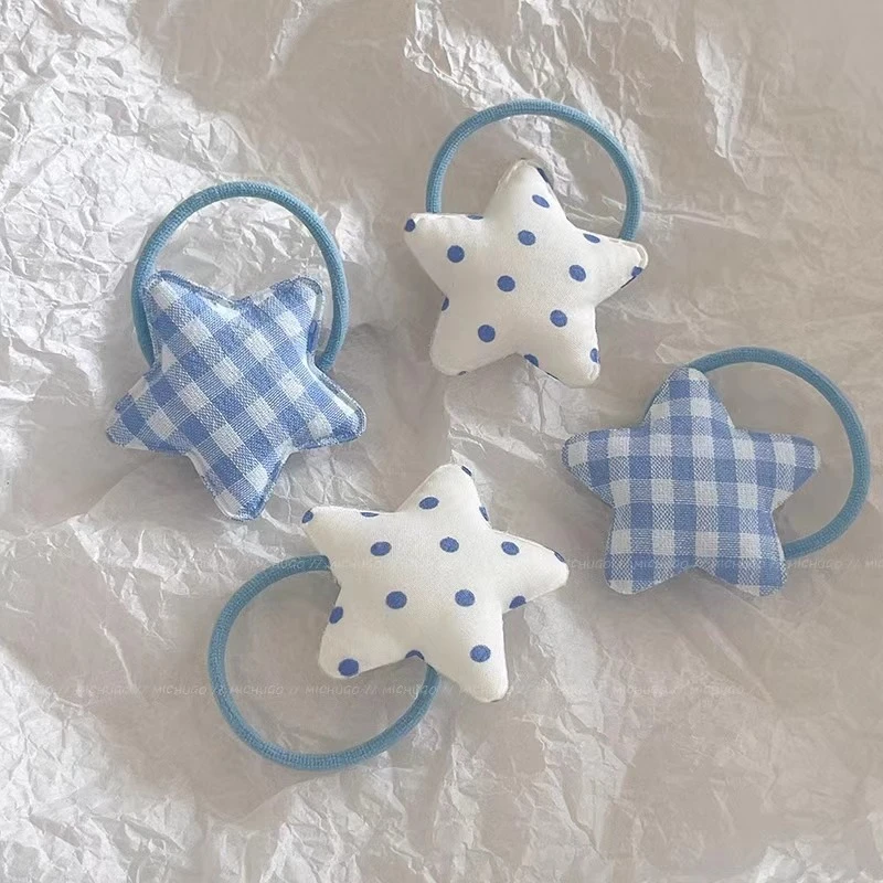 海盐蓝色斑点星星简约发圈ins扎马尾清新甜美皮筋高弹力儿童发圈