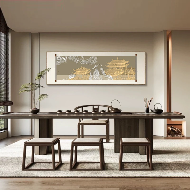 入户门玄关挂画藏金阁卷轴烫金画古风国画竖版新中式客厅装饰壁画