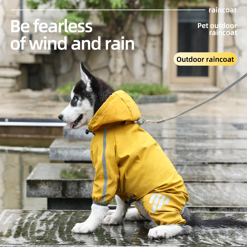 新款可牵引狗狗四脚雨衣防水大中小型犬宠物雨天外出狗狗雨衣通用