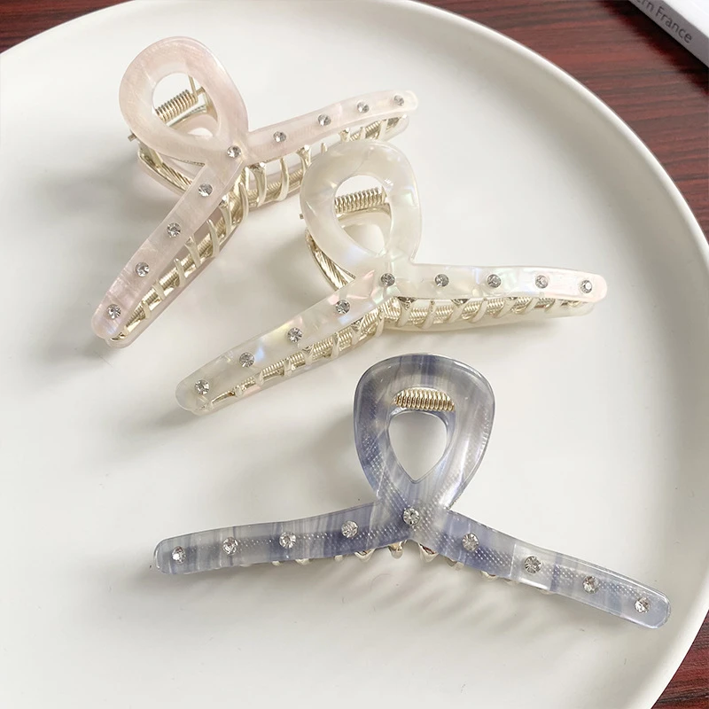 醋酸鲨鱼夹韩版ins大号抓夹金属发夹高级感人鱼色盘发夹水钻头饰