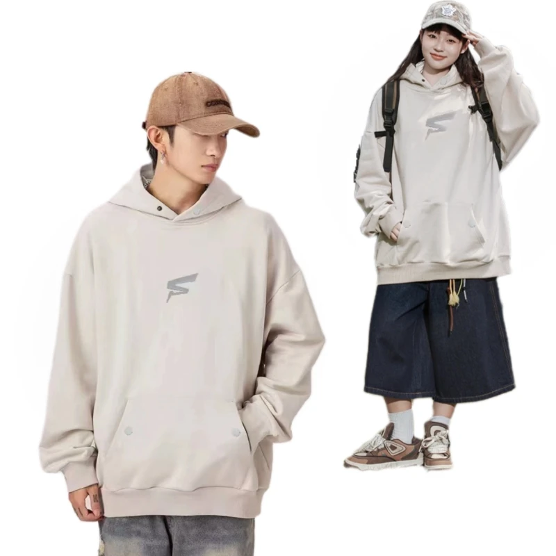 B133-男女秋季新款卫衣潮痞帅弹力垂感宽松连帽设计感大口袋
