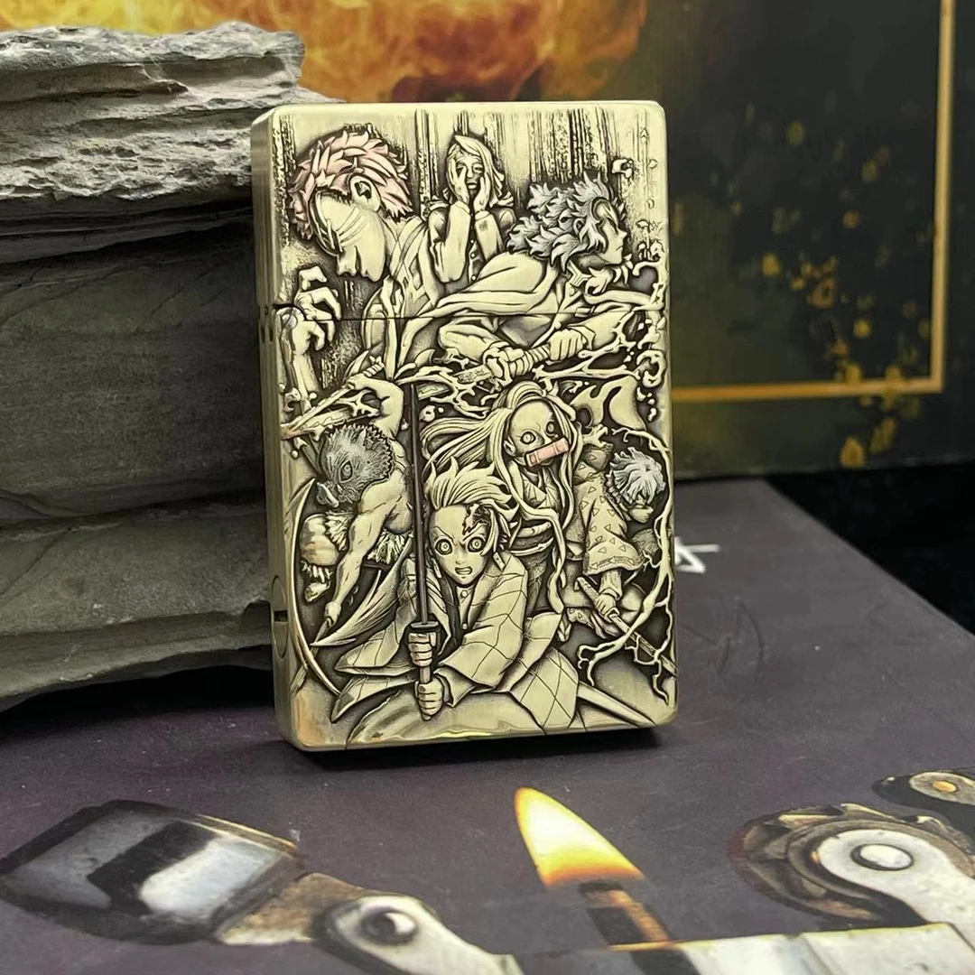 weibster超薄小重甲G63黄铜鬼灭之刃浮雕镶嵌煤油打火机