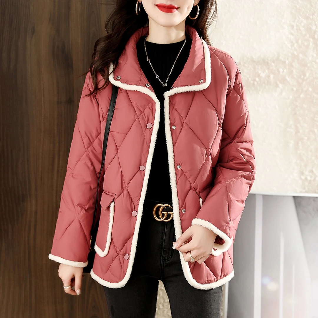 时尚拼接撞色菱格棉服3714090009