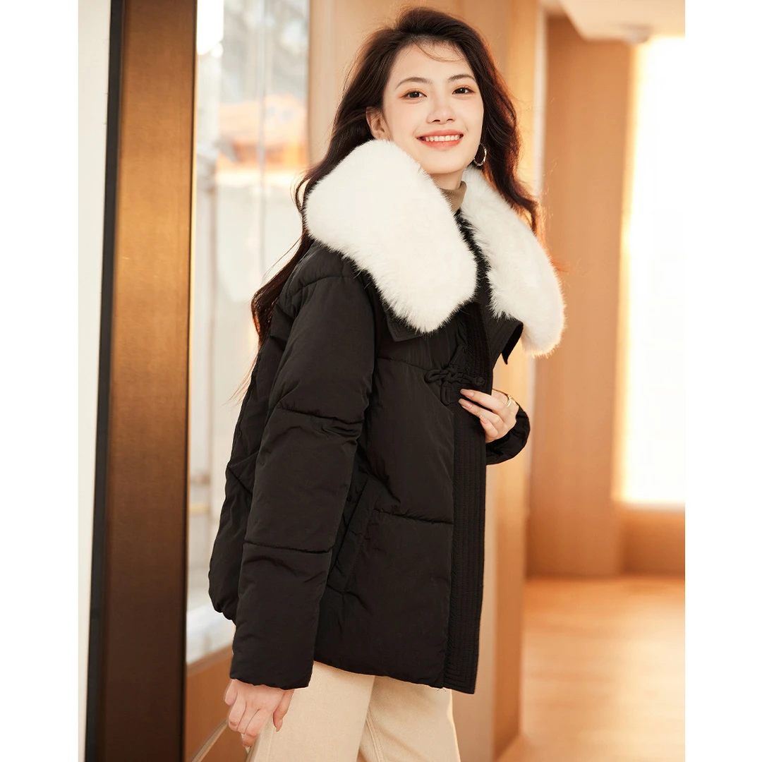 时尚休闲宽松韩版收腰显瘦带毛领基础款棉衣3134090026