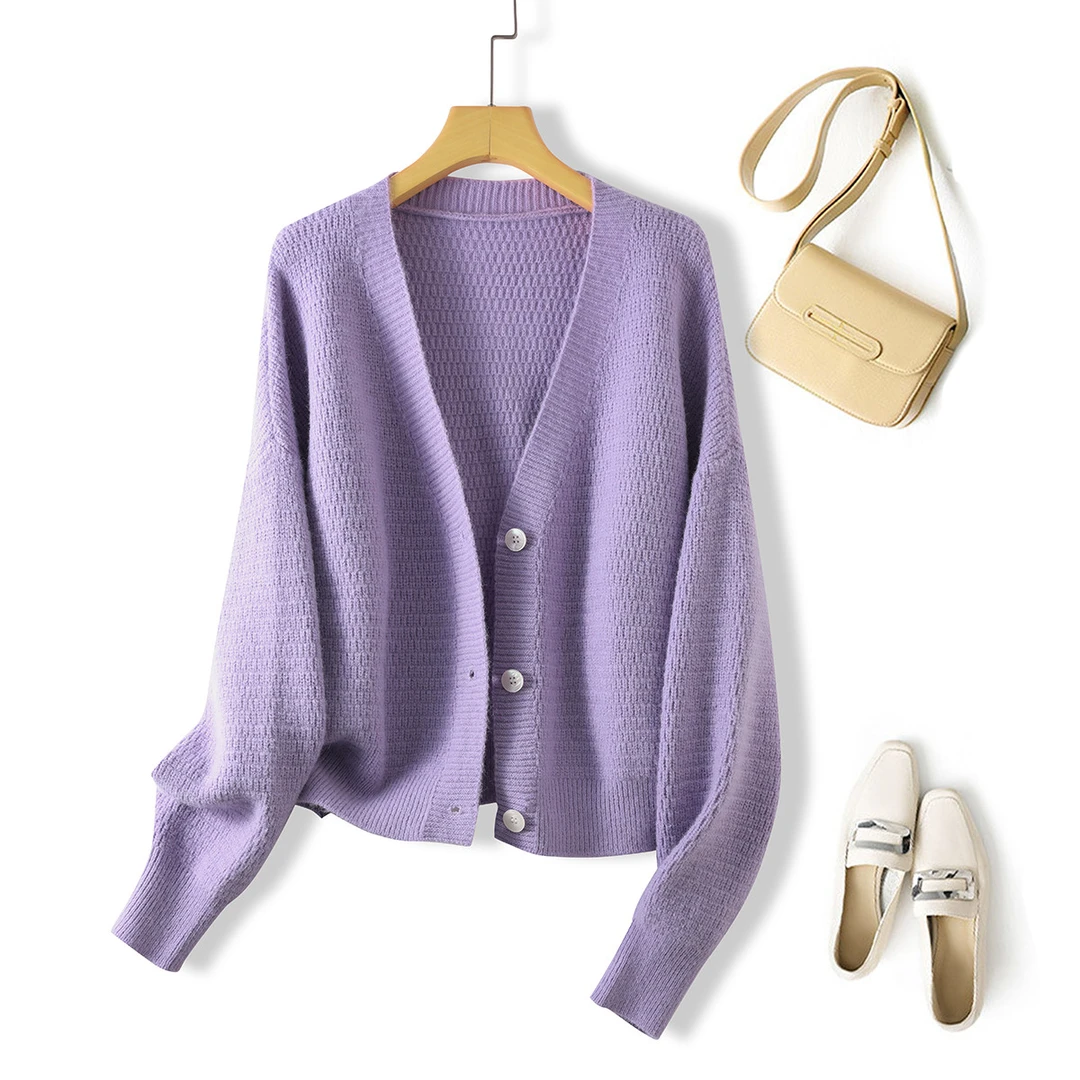 时尚休闲宽松韩版v领百搭女士开衫外套3141130005