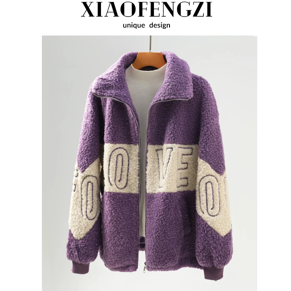 冬季时尚撞色休闲刺绣紫色外套2714130024