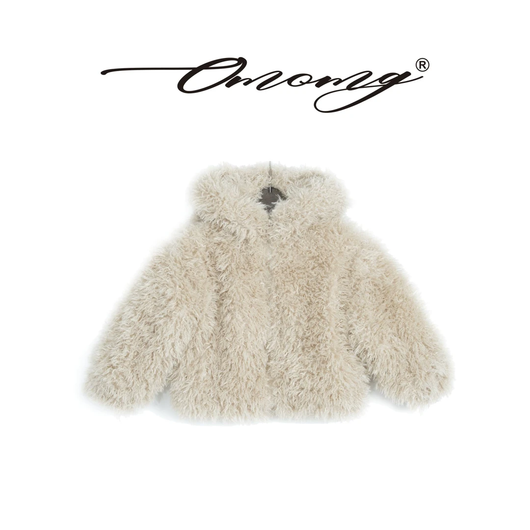 OMOMG女童毛绒毛毛外套秋冬休闲时尚加绒保暖百搭22315