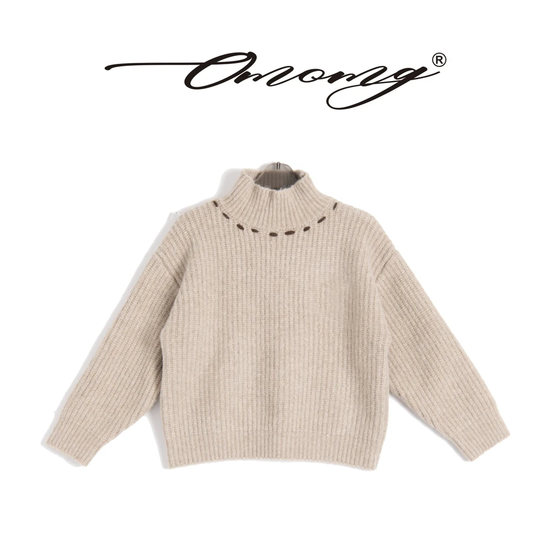 OMOMG女童时尚毛衣百搭宽松纯色翻领冬季套头加厚韩版秋冬Q58310