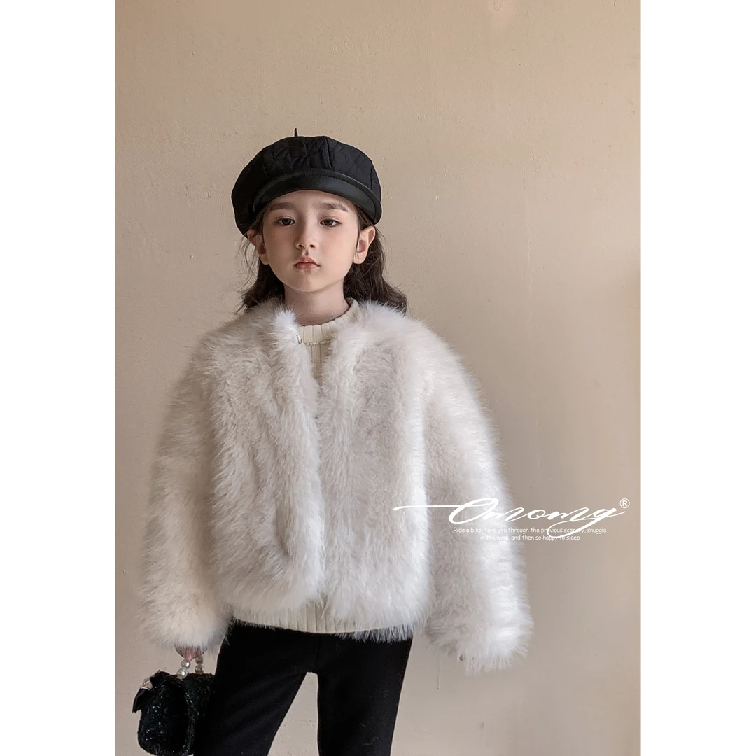 【毛毛外套】2023新款冬季儿童洋气百搭时尚米白色O23D3003