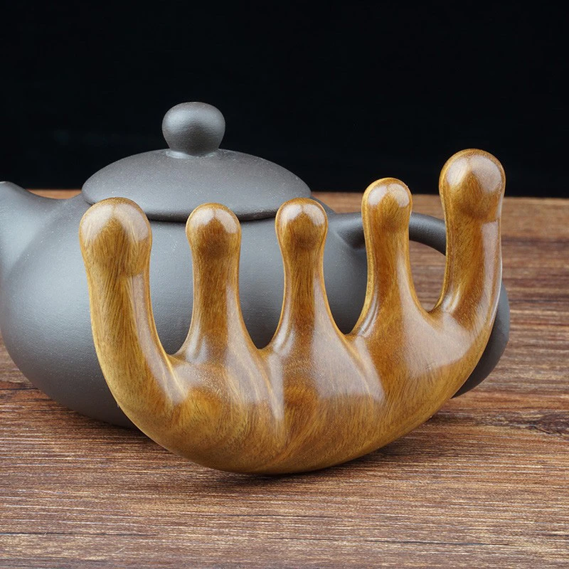 五齿按摩檀木梳子头疗梳头正宗绿檀按摩梳筋络加厚防静电家用便携