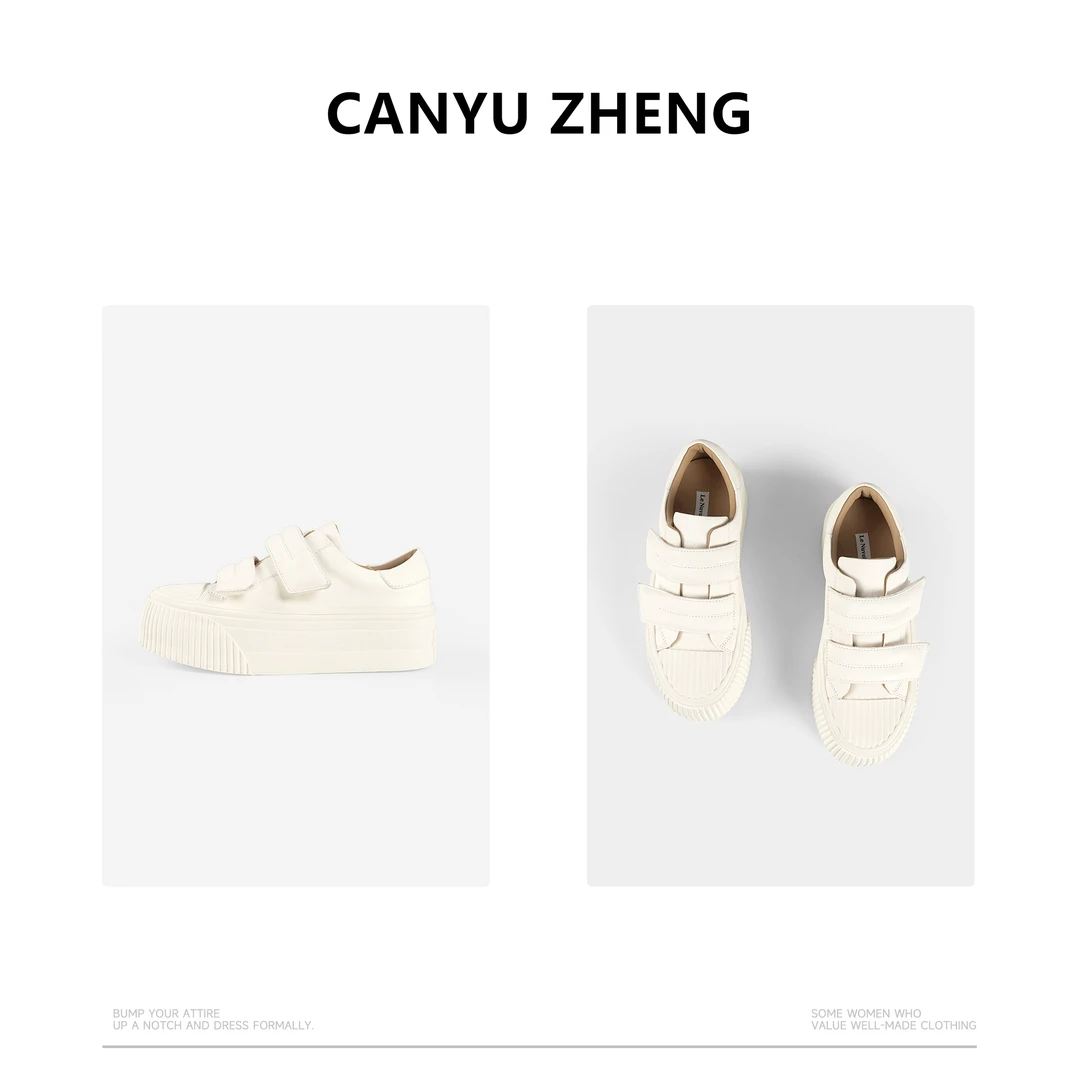 【CANYU ZHENG】秋冬 魔术贴 厚底 头层牛皮百搭小白鞋松糕鞋