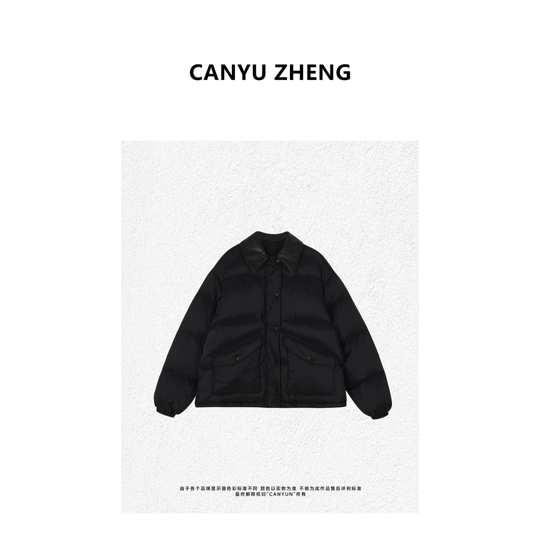 CANYU 高端线 冬季新款 M系 小羊皮领 双口袋百搭翻领鹅绒服外套