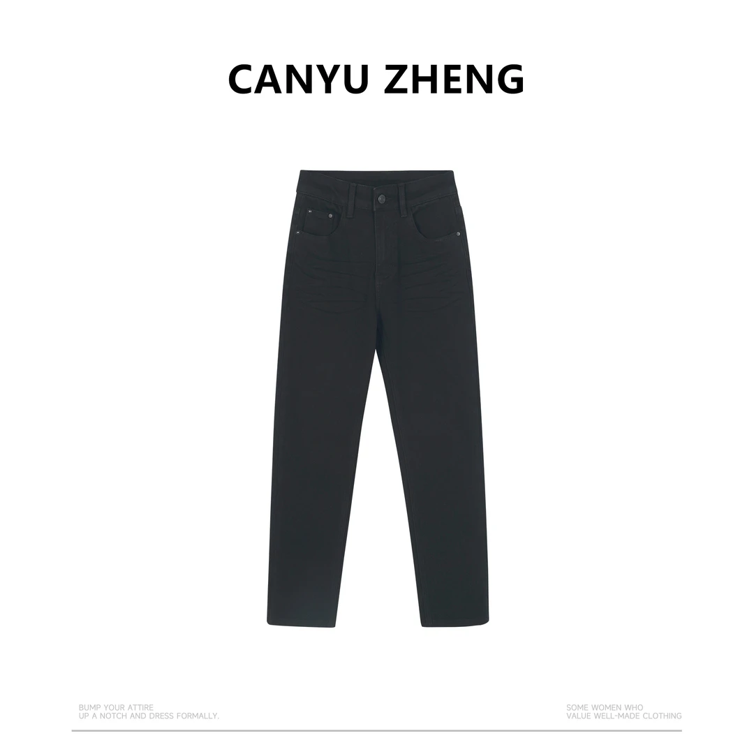 CANYU高端线  四面弹 高腰直筒猫纹 牛仔裤