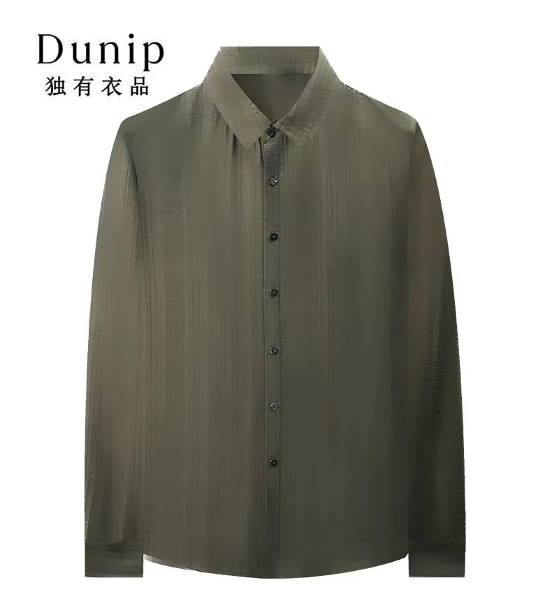 DUNIP瑜姐男装男春秋季薄款休闲商务翻领长袖衬衫24DU8281