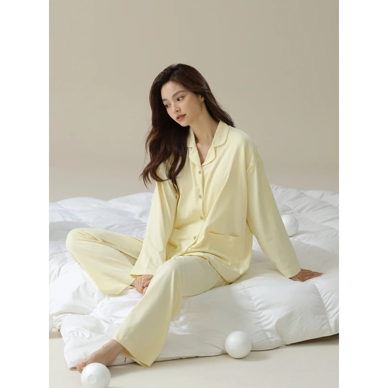 MILORD【纯色胸垫款】时尚女士长袖抗菌棉休闲家居服秋冬简约可外穿