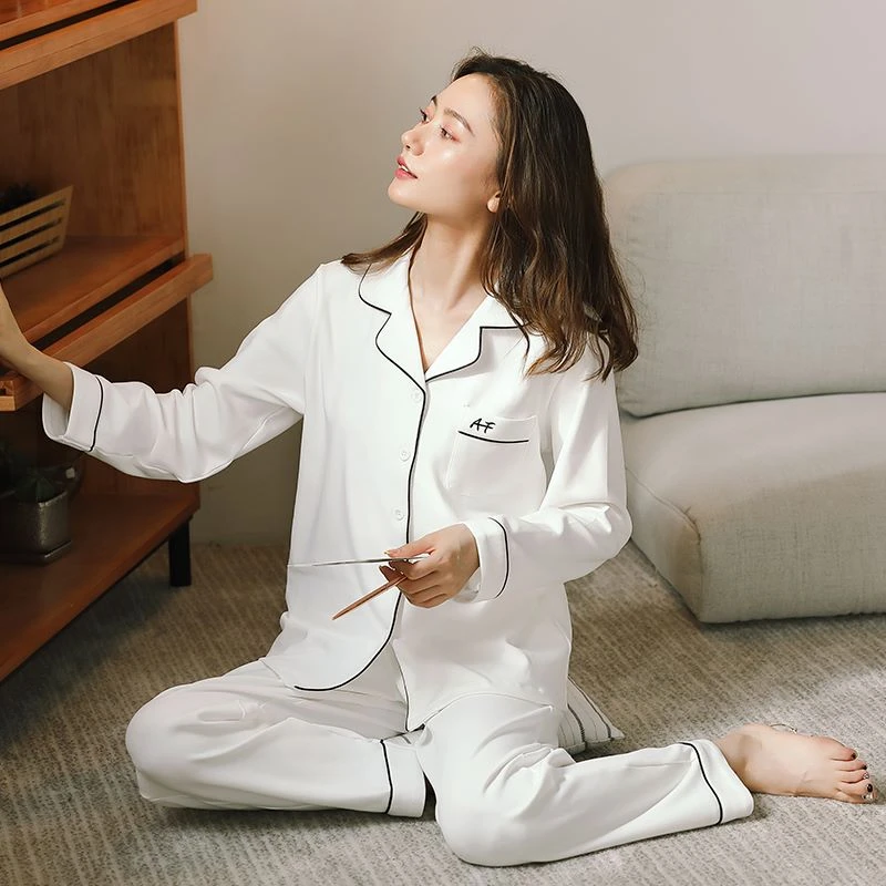 MILORD【纯色系列】潮牌小众设计女士长袖纯棉睡衣家居服可外穿休闲