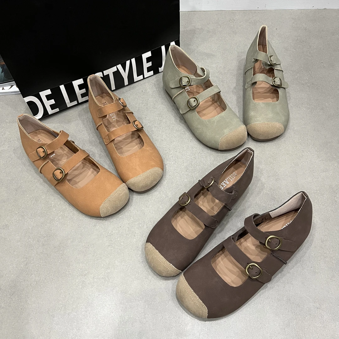 内增高4CM 2024年秋季新款时尚双排一字轻奢真皮勃肯鞋包头女单鞋
