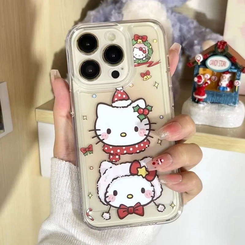 两只圣诞凯蒂iPhone15/14手机壳13卡通12/11苹果7/8plus/xsmax/xs
