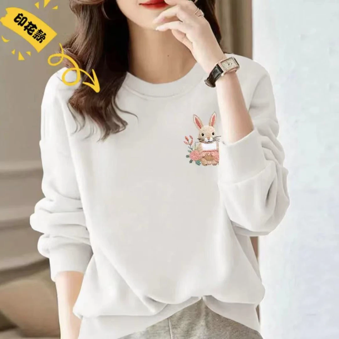 2024早秋新款女士小兔款卫衣长袖时尚百搭圆领宽松休闲洋气印花