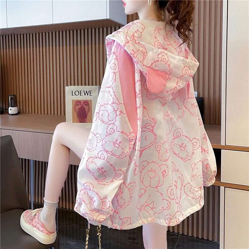 卡通连帽防晒衣女款夏季韩版宽松防紫外线超薄透气户外防晒服外套