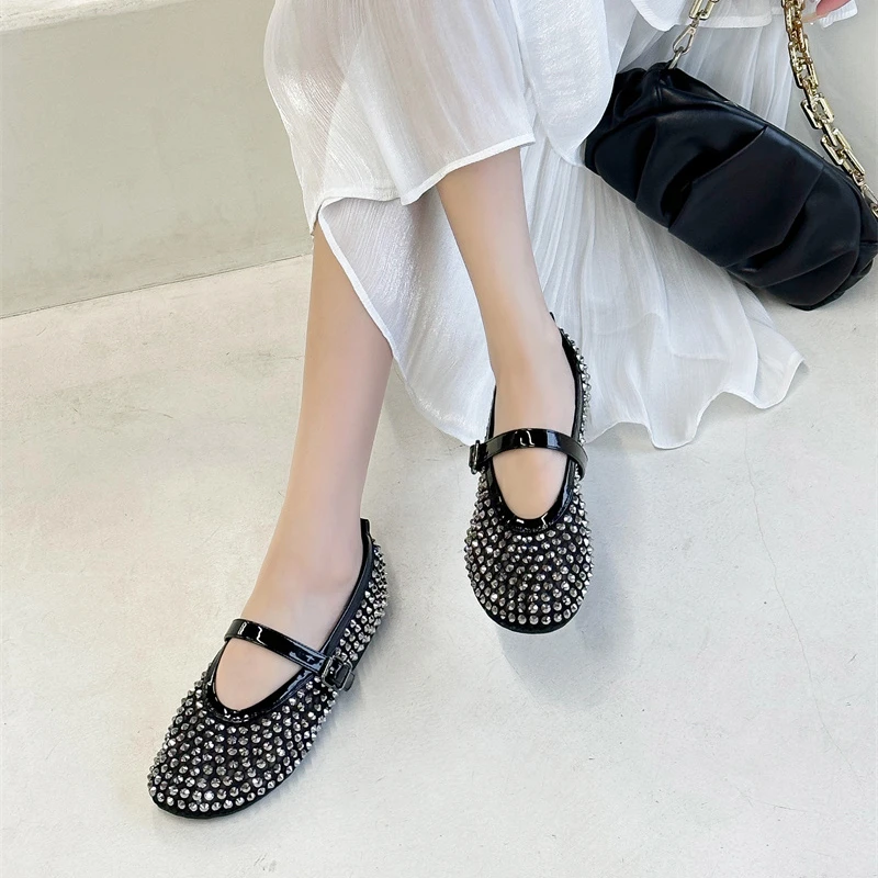 满钻平底鞋透气镂空玛丽珍女鞋网红百搭鞋子女款爆款2025新款单鞋