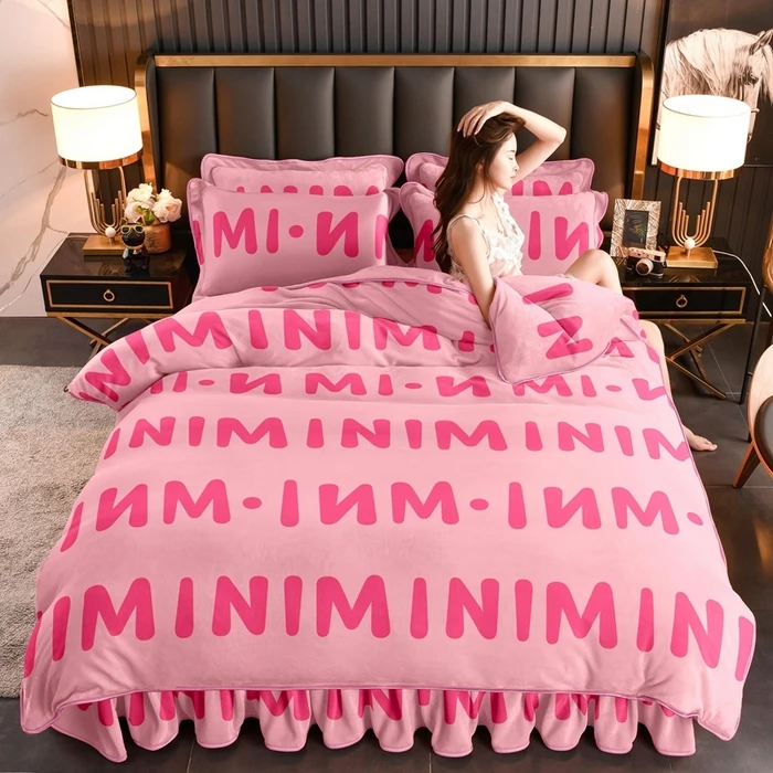 2024秋冬新款牛奶绒床裙床单四件套S