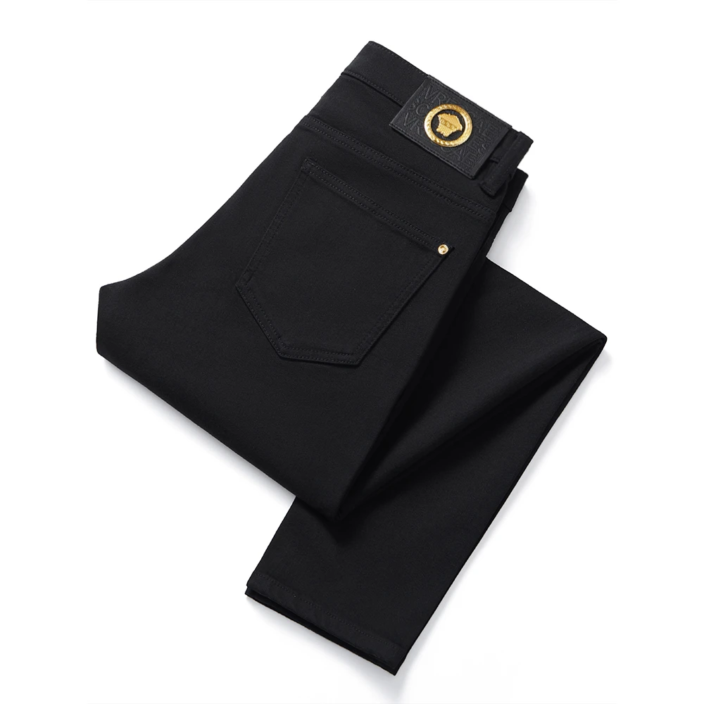 男士秋冬潮流牛仔裤男款修身直筒纯黑色弹力裤子百搭休闲商务厚款