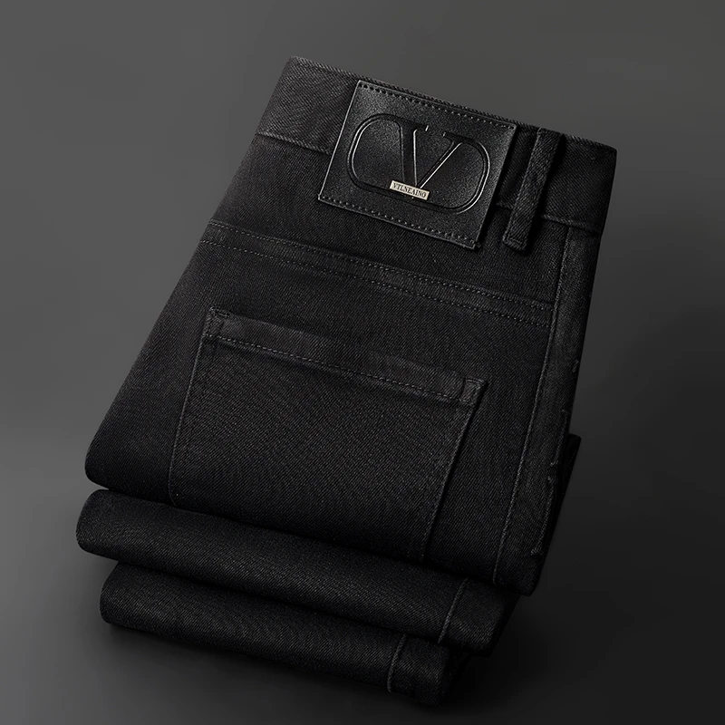 高档春秋款牛仔裤男士修身小直筒水洗黑灰潮流时尚韩版休闲裤子