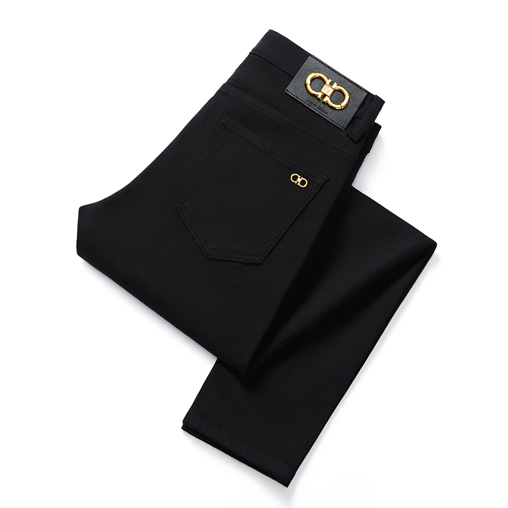 高端新款黑金男式牛仔裤男款修身小直筒高弹力商务休闲裤百搭秋冬