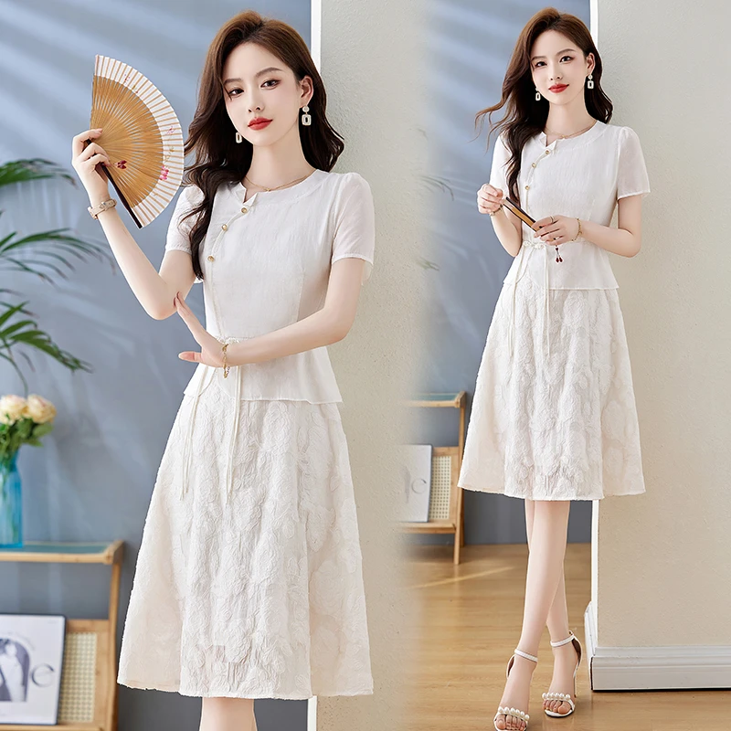 新中式轻国风连衣裙2024夏季新款高级感洋气小个子显瘦中长款裙子