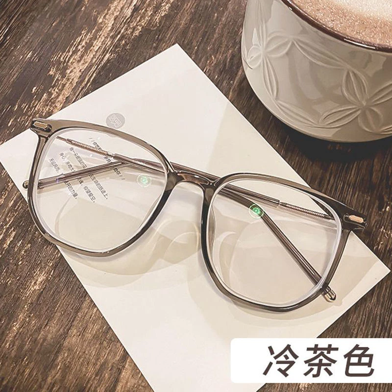 冷茶色近视眼镜女超轻大框可配度数防蓝光大框素颜显脸小平光镜框